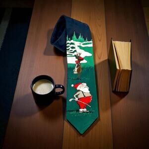 Hallmark Christmas Golf Santa Reindeer Green & Navy Blue 57"-60" Tie